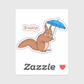 傘マンガが描かれた可愛い赤リス シール (シート)