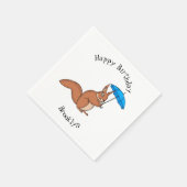 傘マンガが描かれた可愛い赤リス スタンダードカクテルナプキン (角)