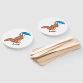 傘マンガが描かれた可愛い赤リス ハンドファン (組立なし)