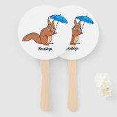 傘マンガが描かれた可愛い赤リス ハンドファン (正面&裏面)