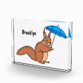 傘マンガが描かれた可愛い赤リス フォトブロック (右)