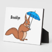 傘マンガが描かれた可愛い赤リス フォトプラーク (側面)