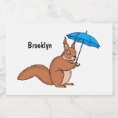 傘マンガが描かれた可愛い赤リス フードラベル (シングルラベル)