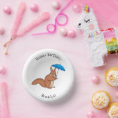 傘マンガが描かれた可愛い赤リス ペーパーボウル (パーティー)