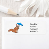 傘マンガが描かれた可愛い赤リス ラベル (インサイチュ)