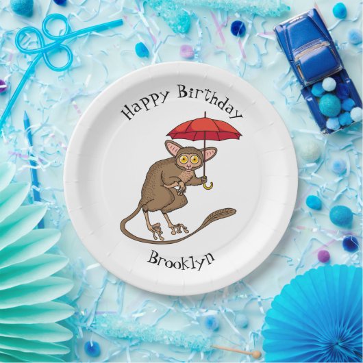 傘マンガ付き可愛いターシエーイラストレーション ペーパープレート (パーティー)