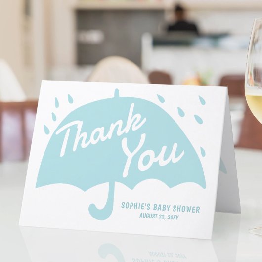 傘モダン雨赤ちゃんシャワー男の子ありがとう サンキューカード