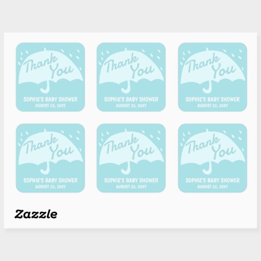 傘モダン雨赤ちゃんシャワー男の子ありがとう スクエアシール (シート)