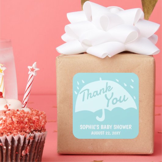 傘モダン雨赤ちゃんシャワー男の子ありがとう スクエアシール (パーティー)