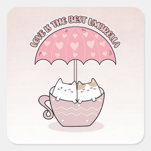 傘下のマグカップに入ったかわいい猫たち スクエアシール (正面)