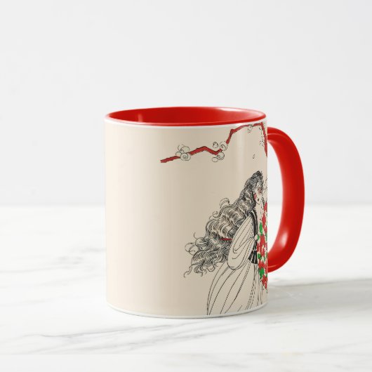 傘付きアールデコ美しいファッション髪 マグカップ (正面右)