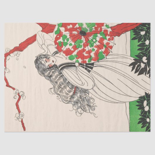 傘付きアールデコ美しいファッション髪 薄葉紙 (正面)