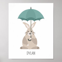傘付きウサギ名前をカスタムする子供部屋ウォールアート ポスター
