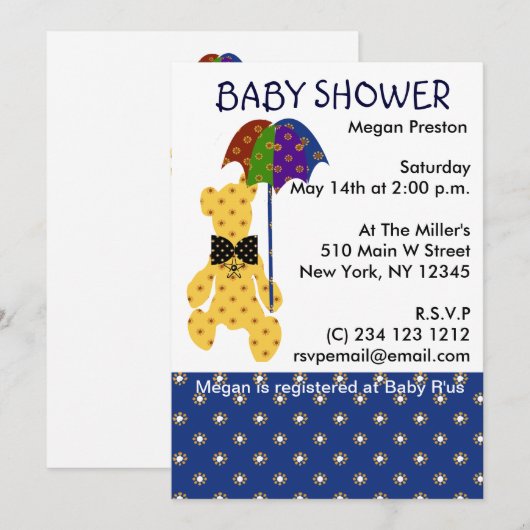 傘付きテディ 招待状 (正面/裏面)