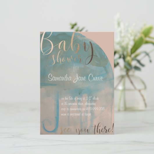 傘付き水彩ベビーシャワー招待状 招待状 (スタンド正面)