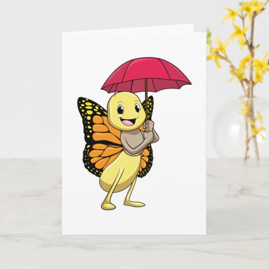 傘付き蝶 カード (黄色い花)