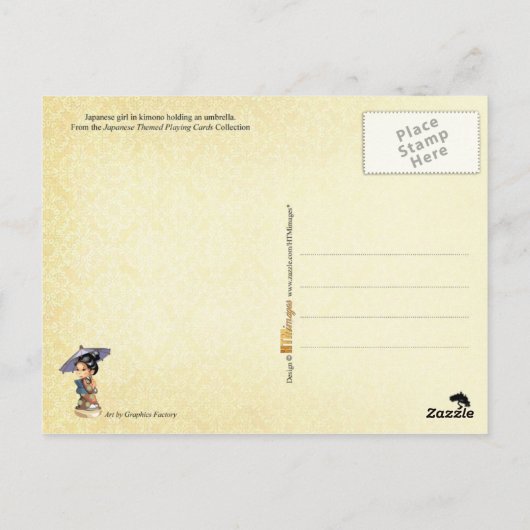 傘日本のを持って着物を着た少女 ポストカード (裏面)