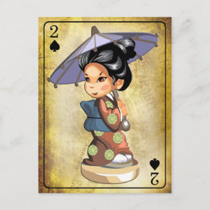 傘日本のを持って着物を着た少女 ポストカード