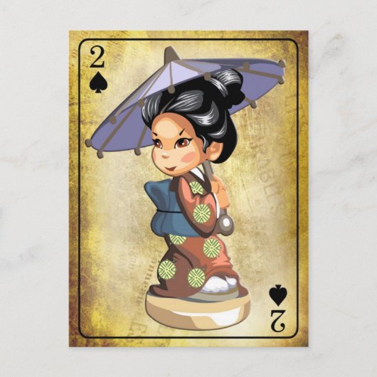 傘日本のを持って着物を着た少女 ポストカード (正面)