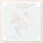 傘日本の付き飛んでいる女の子 ガラスコースター (裏面)