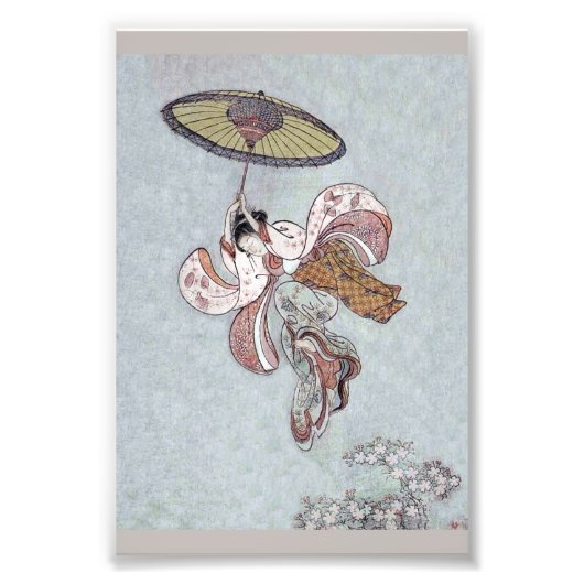 傘日本の付き飛んでいる女の子 フォトプリント            (正面)