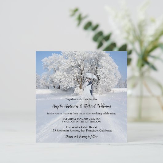 傘色彩の鮮やか付きカップル冬季結婚式 招待状 (スタンド正面)