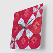 傘赤と白天井を開く スクエア壁時計 (傾斜)