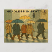 傘頭のシアトル歩行者 - シアトルアート シーズンポストカード (正面)