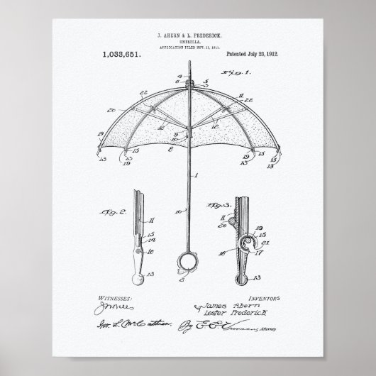 傘1912パテントアートホワイト紙 ポスター (正面)