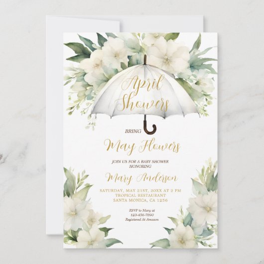 傘4月シャワー5月の花を持って来る 招待状 (正面)
