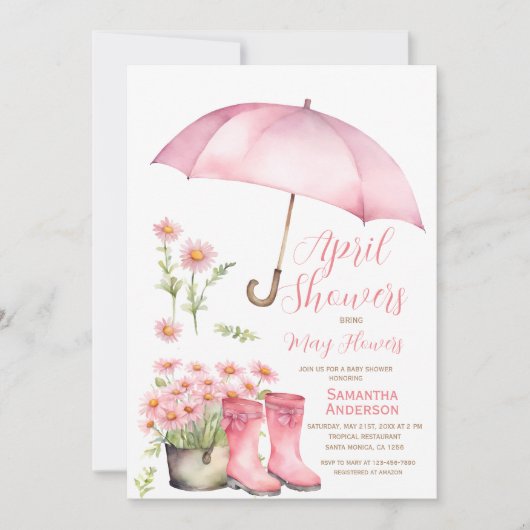 傘4月シャワー5月の花を持って来る 招待状 (正面)