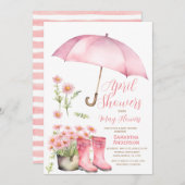 傘4月シャワー5月の花を持って来る 招待状 (正面/裏面)