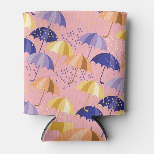 傘、ドロップ、シームレスなカラフルモチーフ。 缶クーラー (正面)