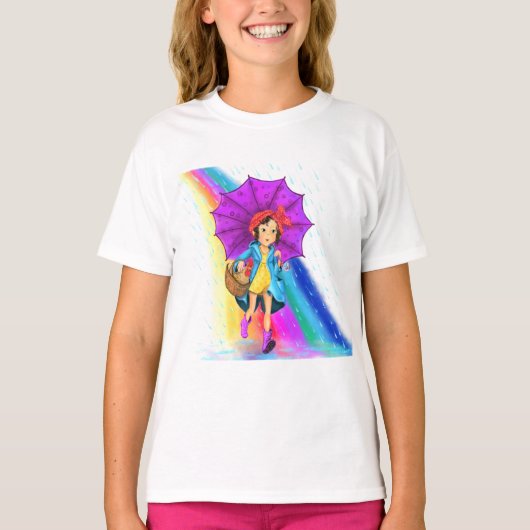 傘Tシャツ付きハッピーファームガール Tシャツ (正面)