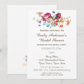 催されるシンプルでエレガントなヴィンテージの花のブライダルシャワー 招待状 (正面/裏面)