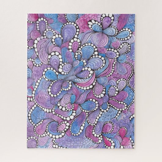 催眠の手で描かれた紫の渦巻オーガニックきアートワーク ジグソーパズル (縦)