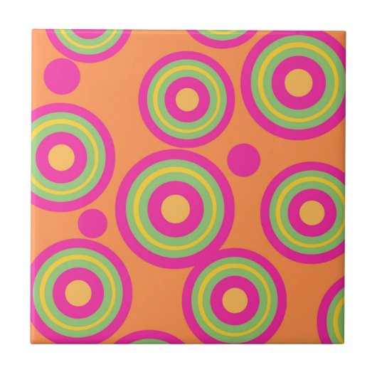 催眠オレンジピンクサークルジオメトリックパターン タイル (正面)