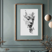 催眠ライン：複雑なモノクロ顔ポートレート ポスター