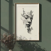 催眠ライン：複雑なモノクロ顔ポートレート ポスター