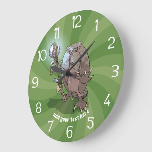 催眠性の神秘的なアルマジロのシャーマンおよびスタッフの漫画 ラージ壁時計 (傾斜)