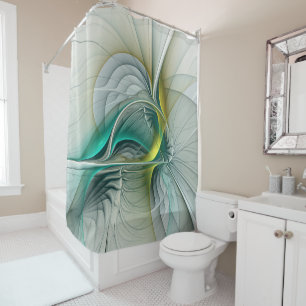 催眠抽象芸術ゴールデンターコイズティール（緑がかった色）フラクタル シャワーカーテン