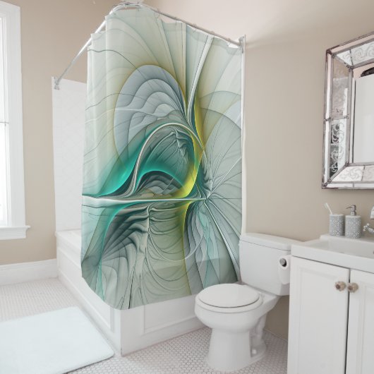 催眠抽象芸術ゴールデンターコイズティール（緑がかった色）フラクタル シャワーカーテン (インサイチュ)