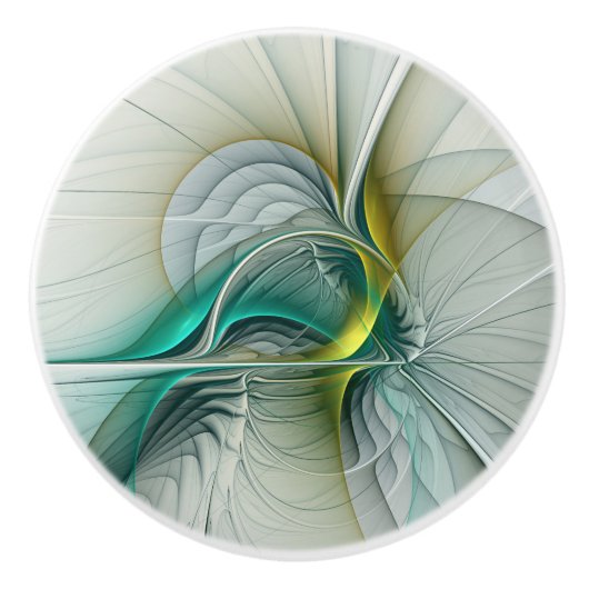 催眠抽象芸術ゴールデンターコイズティール（緑がかった色）フラクタル セラミックノブ (正面)