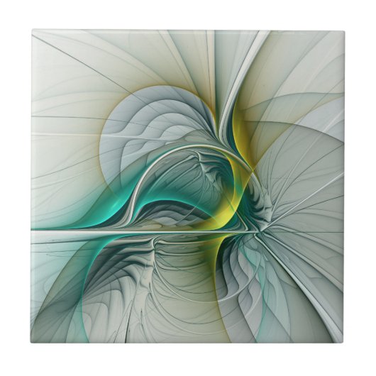 催眠抽象芸術ゴールデンターコイズティール(緑がかった色)フラクタル タイル (正面)