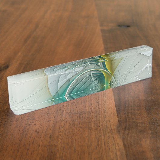 催眠抽象芸術ゴールデンターコイズティール（緑がかった色）フラクタル デスクネームプレート (側面)