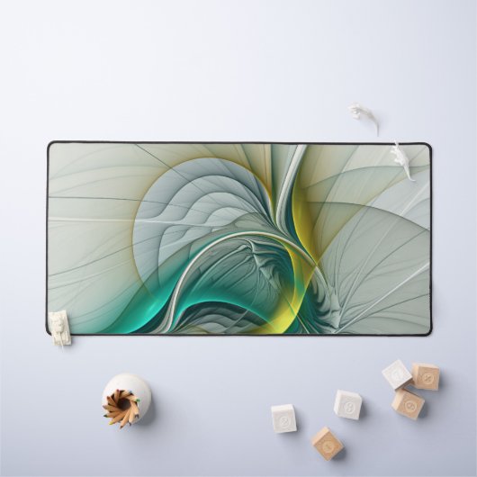 催眠抽象芸術ゴールデンターコイズティール（緑がかった色）フラクタル デスクマット (キッズテーブル)