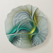 催眠抽象芸術ゴールデンターコイズティール(緑がかった色)フラクタル ラウンドクッション (裏面)