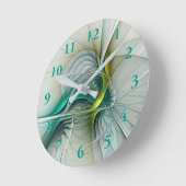 催眠抽象芸術ゴールデンターコイズティール(緑がかった色)フラクタル ラウンド壁時計 (傾斜)