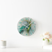 催眠抽象芸術ゴールデンターコイズティール(緑がかった色)フラクタル ラウンド壁時計 (ホーム)