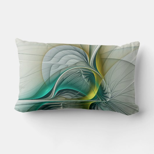 催眠抽象芸術ゴールデンターコイズティール(緑がかった色)フラクタル ランバークッション (裏面)